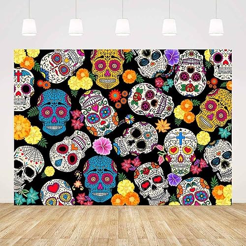 Telón de fondo del Día de los Muertos de 8 x 6 pies, fiesta mexicana, calavera de azúcar, fondo de fotografía Dia DE Los Muertos, decoración de