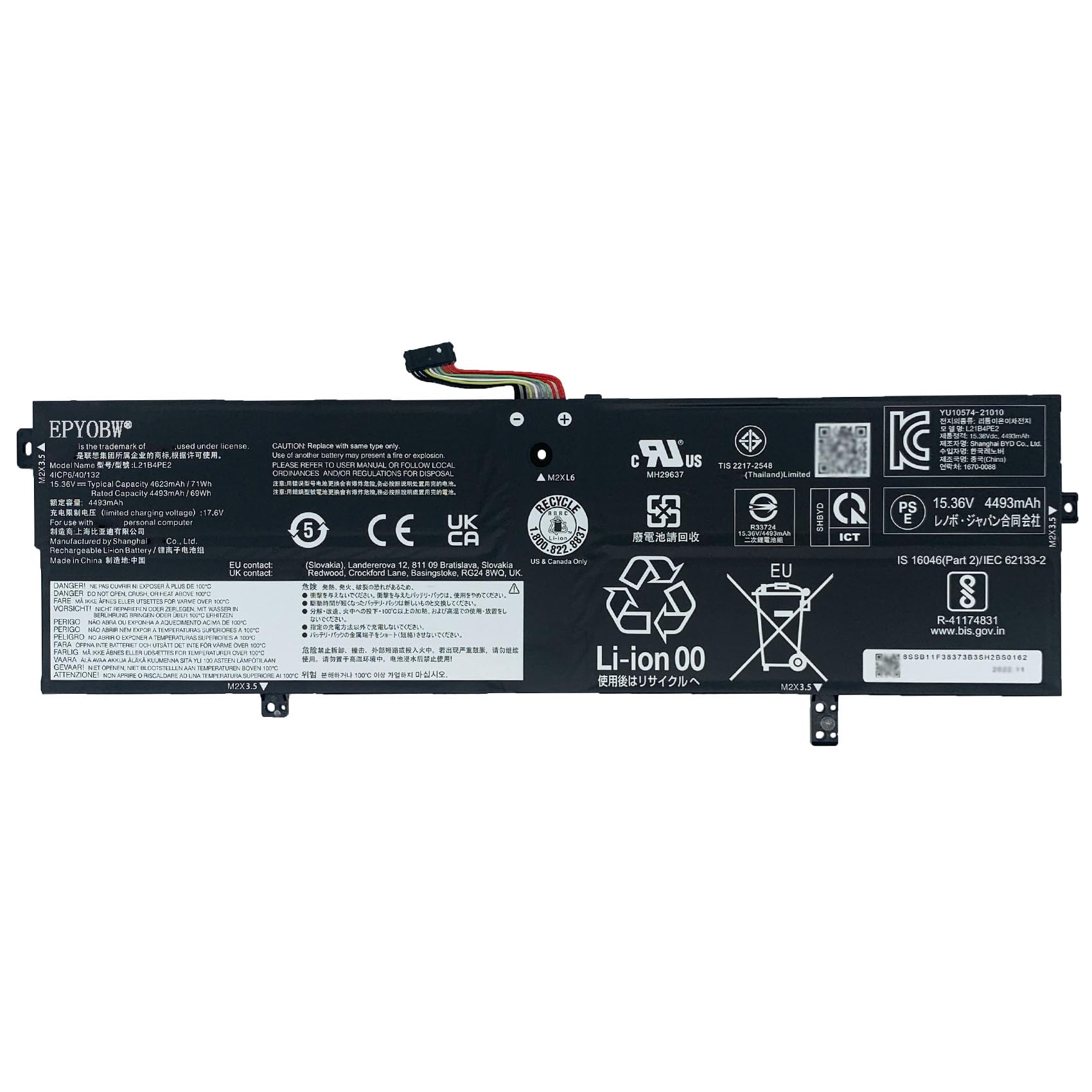 EPYOBW L21B4PE2 Laptop Battery 71Wh 4623mAh 15.36V Compatible with Lenovo Yoga 7-14IAL7 82QE 82VD 7-14ARB7 82QF / IdeaPad Yoga 7-16IAP7 82QG Series