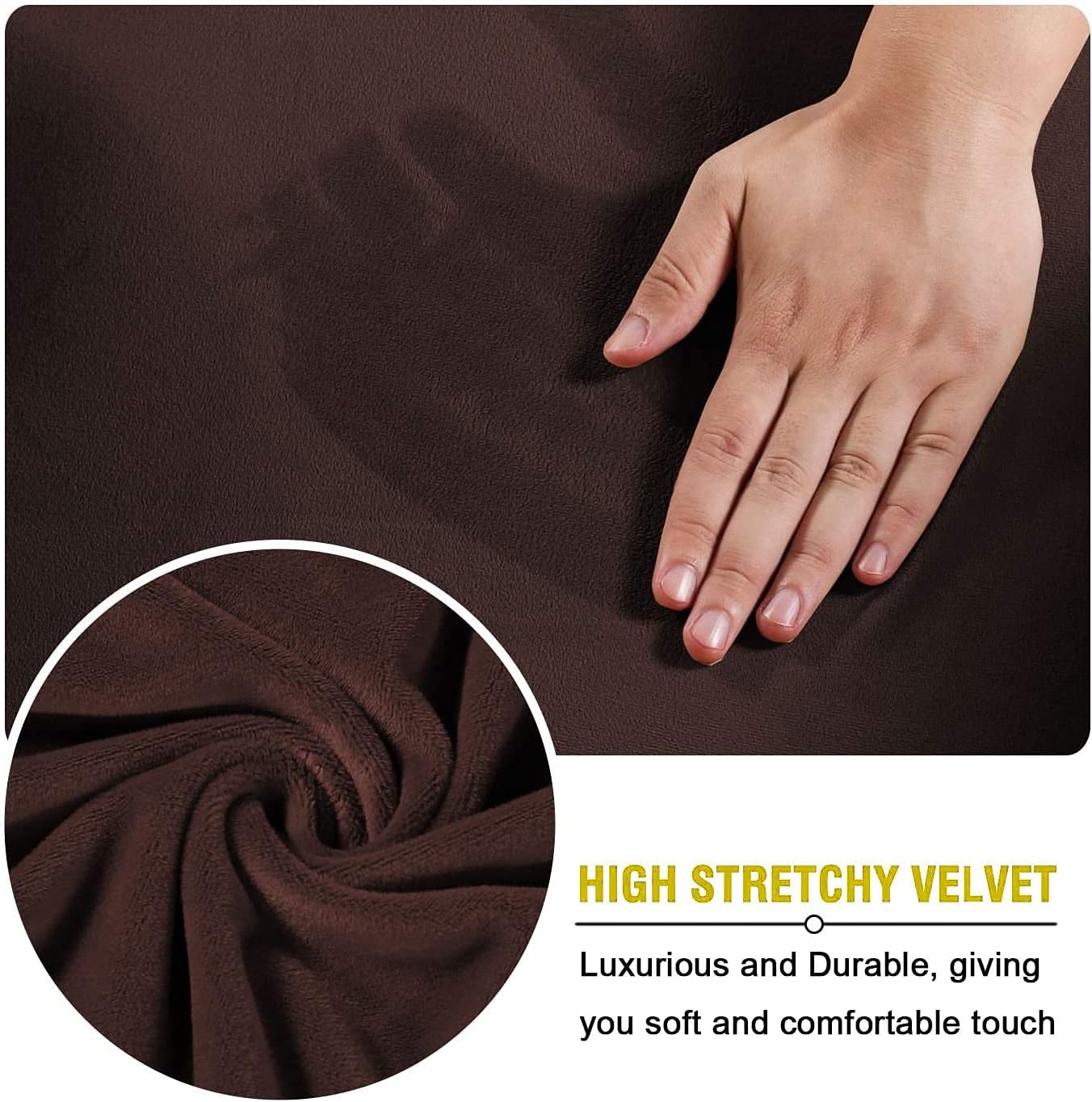 Andreannie Velvet Dark Brown Chair Slipcovers Armchair Sofa Covers Chair Couch Covers for Armchair Bundle Ottoman Slipcover (Dark Brown)