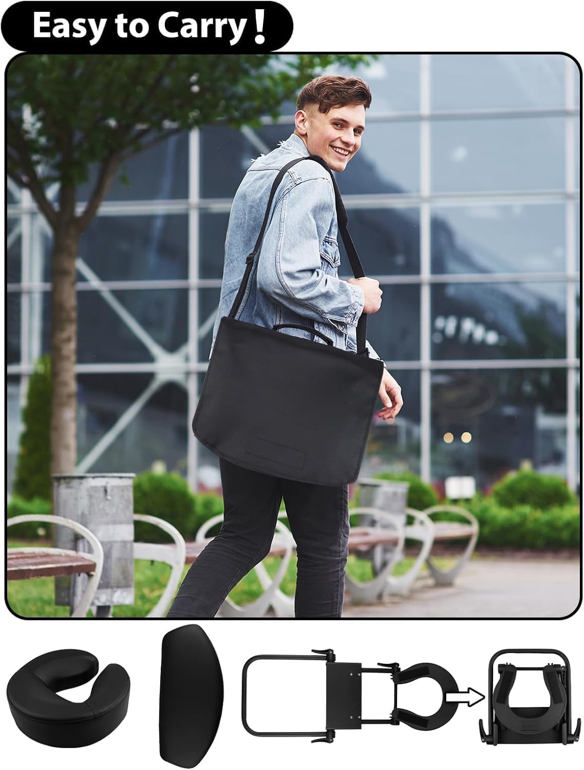 EBANKU Mattress Top Massage Kit, Adjustable Massage Headrest Face Cradle Cushion, Face Down Pillow with Massage Table Arm Rest for Bed at Home(Black) Face Cradle &Arm Rest-Black