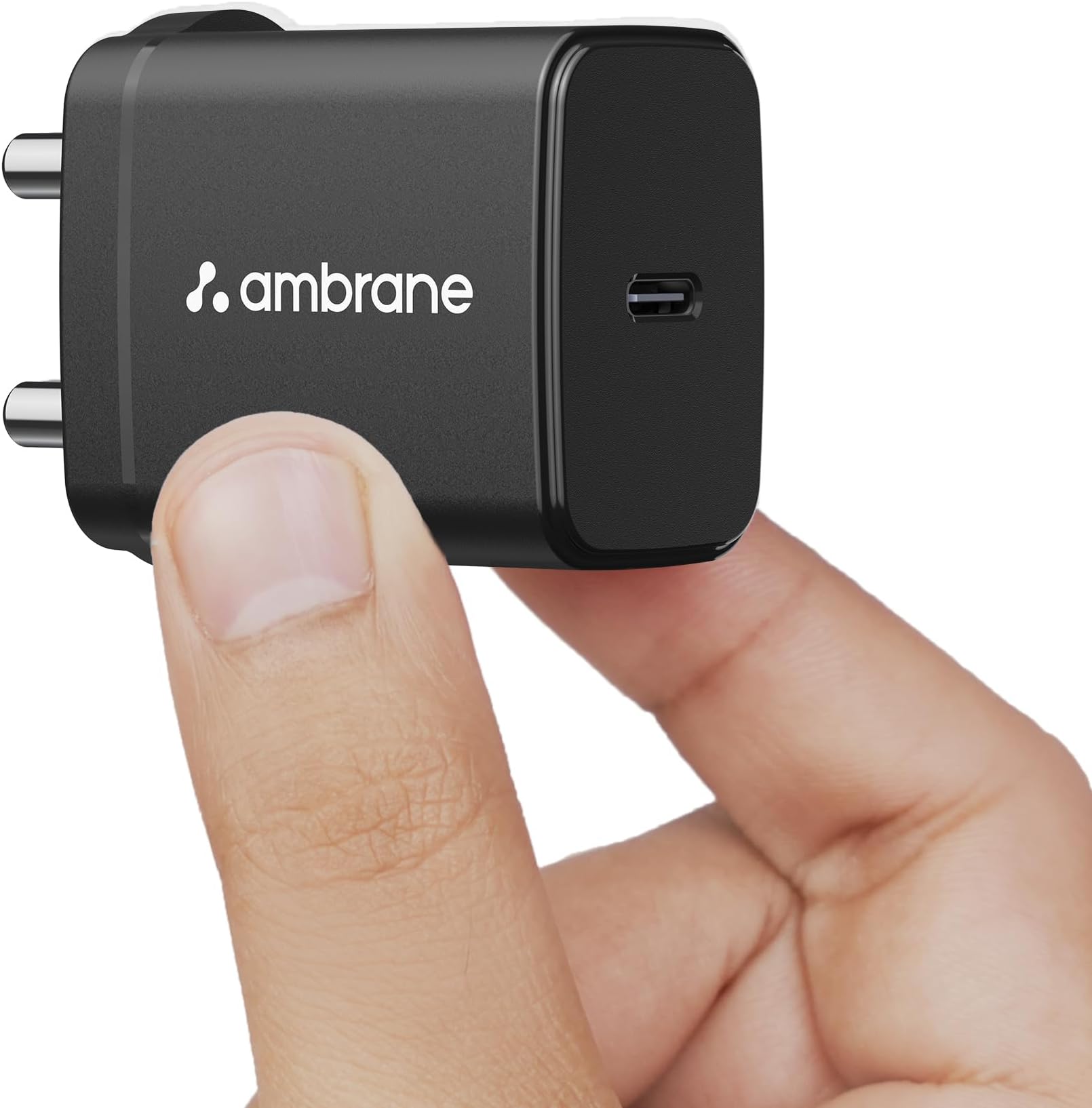 Ambrane 25W Type C Fast Charger GAN Mobile Adapter Charging for iPhone 17/16/15/14/13/12 Series, Samsung & Other Type-C Devices | Multiple Protection, Compact Design PD Technology (Charge 25, Black)