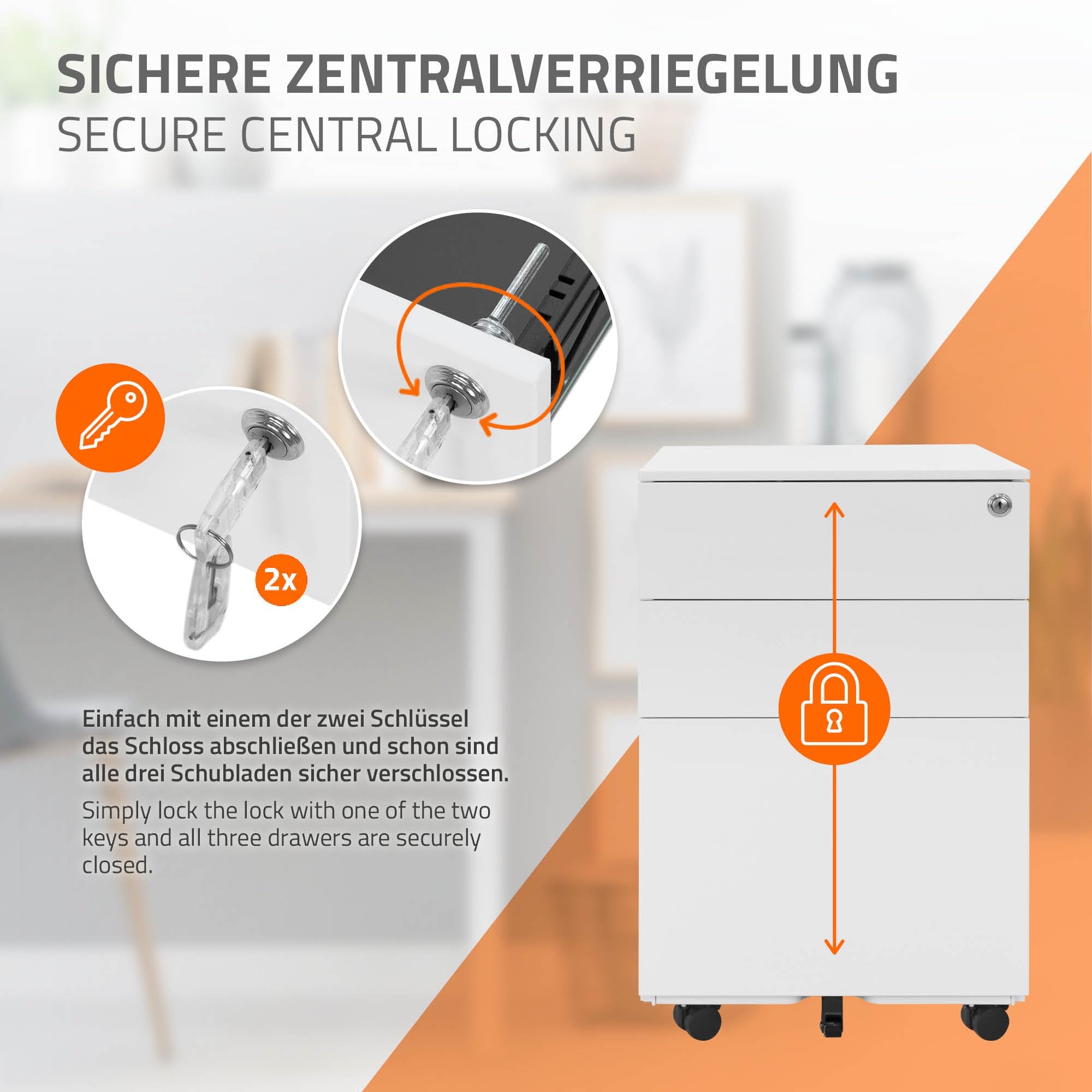 ML-Design Zestaw 2 metalowych kontenerów mobilnych z 3 szufladami, bialy 39x50x56 cm stalowy, mobilna szafka na akta, zamykana szafka biurowa, kontener biurowy z teczka wiszaca na akta i dokumenty