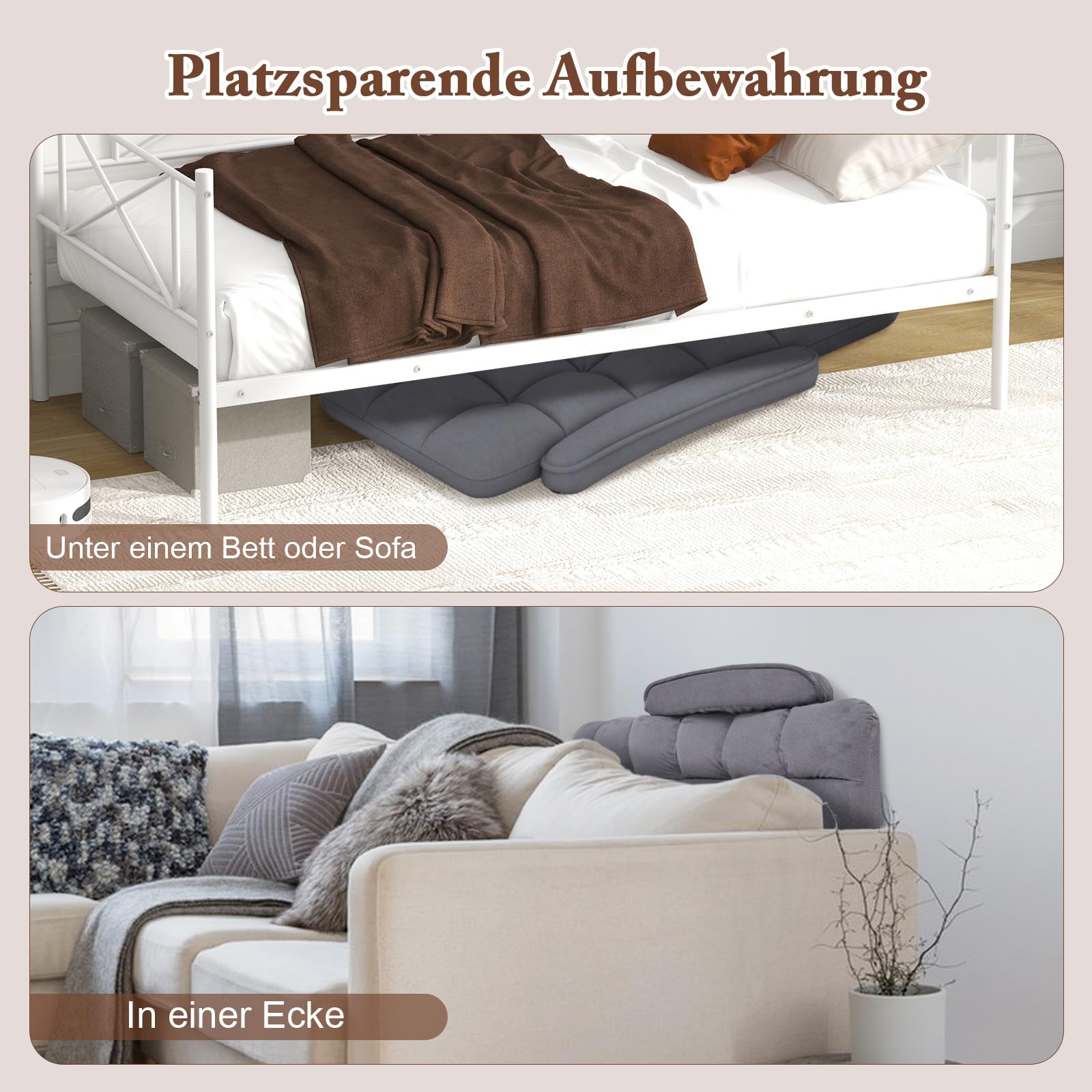 GOPLUS Bodenstuhl, gepolstertes Bodensofa mit Armlehnen & 6-Fach Verstellbarer Rückenlehne, Bodensessel mit Metallrahmen, Meditationsstuhl Lesesessel Loungesessel für Wohnzimmer, Grau