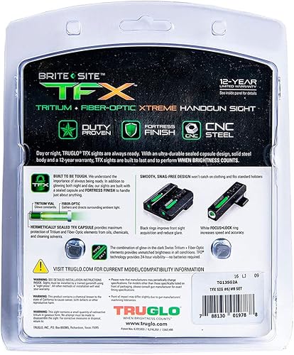 Miniatura 32 de TRUGLO TFX - Mira para pistola Tritio duradero resistente a los golpes, compacto y brillante y fibra óptica Xtreme vista diurna/nocturna