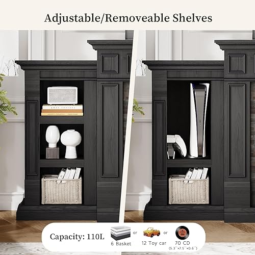 Miniatura 6 de LGHM Soporte de TV con chimenea de 72 pulgadas para televisores de hasta 80 pulgadas, chimenea eléctrica con chimenea, centro de entretenimiento