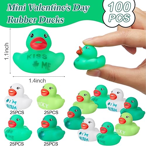 Miniatura 2 de MiniInflat 100 patos de goma para el día de San Patricio, varios patos de goma de trébol, a granel, mini pato de baño, pequeño pato de goma, juguete