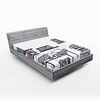 Vista 74 de Ambesonne Choo Choo Train Boy - Sábana bajera ajustable para motor de vapor, diseño de tren azul, verde, vintage, funda de cama con bolsillo