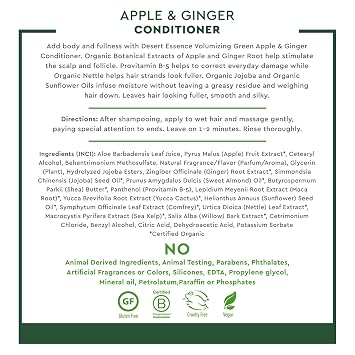 Desert Essence Green Apple and Ginger Volumizing Conditioner, 8 Fl Oz