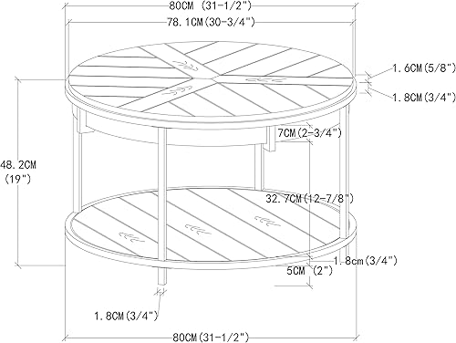 Miniatura 2 de Mesa auxiliar redonda para sala de estar, mesa de centro circular de 2 niveles con gran almacenamiento, moderna mesa de centro circular rústica con