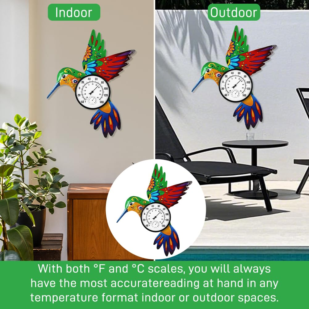 Termometro a forma di colibrì per interni ed esterni, con umidità, senza batteria, facile da leggere, grande numero, 55,9 cm, decorativo per patio, cortile, giardino, soggiorno