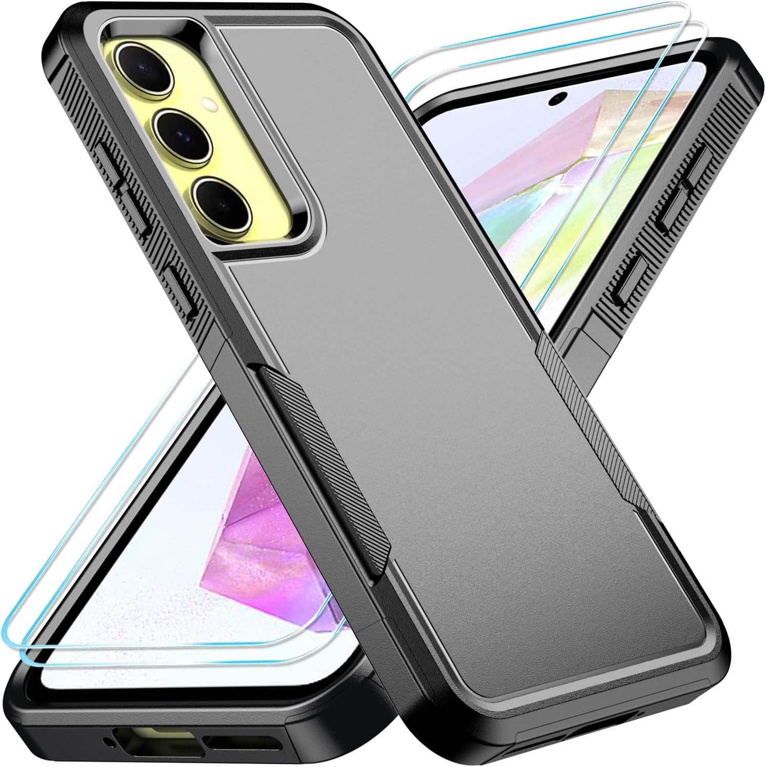 Compatible with Galaxy A55 5G Case/Galaxy A35 5G Case with HD Screen Protector Heavy Duty Rugged Full-Body Shockproof Military Grade Protection (Black)
