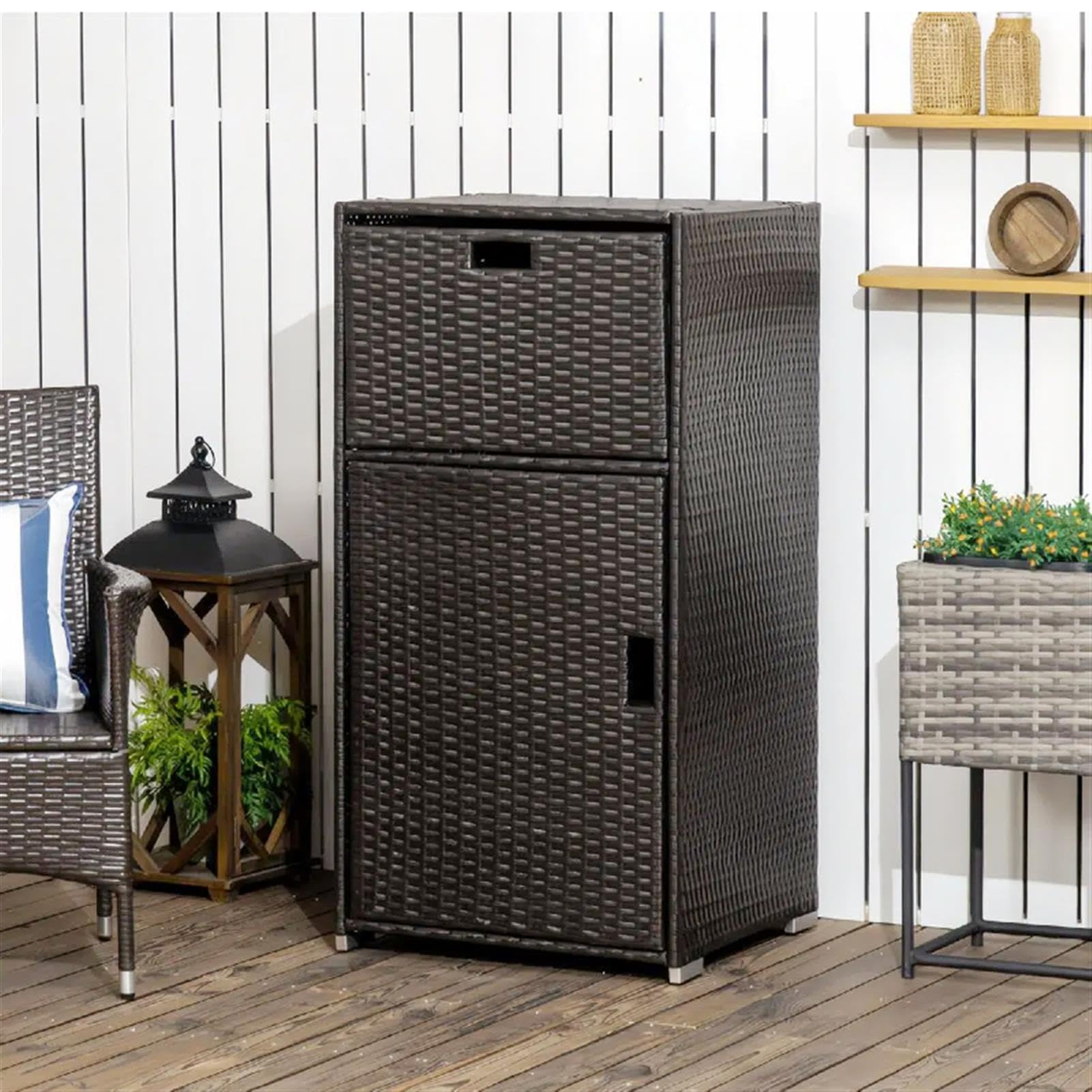 Portasciugamani da esterno con ripiano e cassetto, porta asciugamani a bordo piscina, per spa, patio e spiaggia, design resistente ed elegante