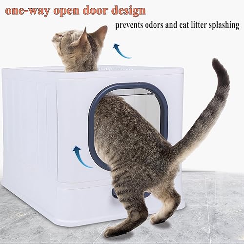 Miniatura 3 de Caja de arena grande cubierta para gatos de 20 x 14.5 x 15 pulgadas, caja de arena esquinera para gatos con cajón, inodoro para gatos con pala de