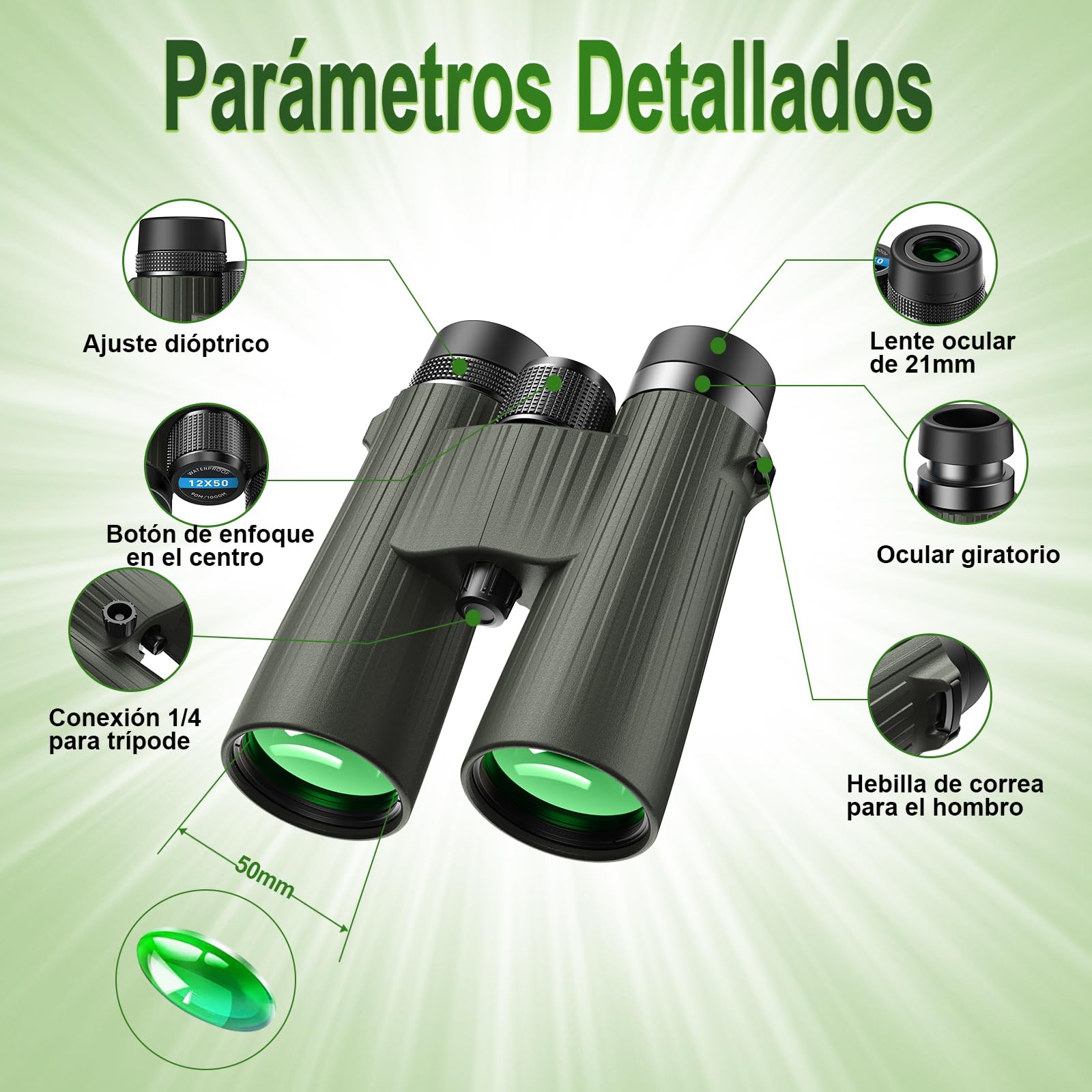 APEXEL 12X50 Prismáticos con Adaptador de Teléfono Móvil,Prismáticos Profesionales con Visión Nocturna,Impermeable IPX7 /BAK4/FMC para la Observación de Aves y Actividades al Aire Libre