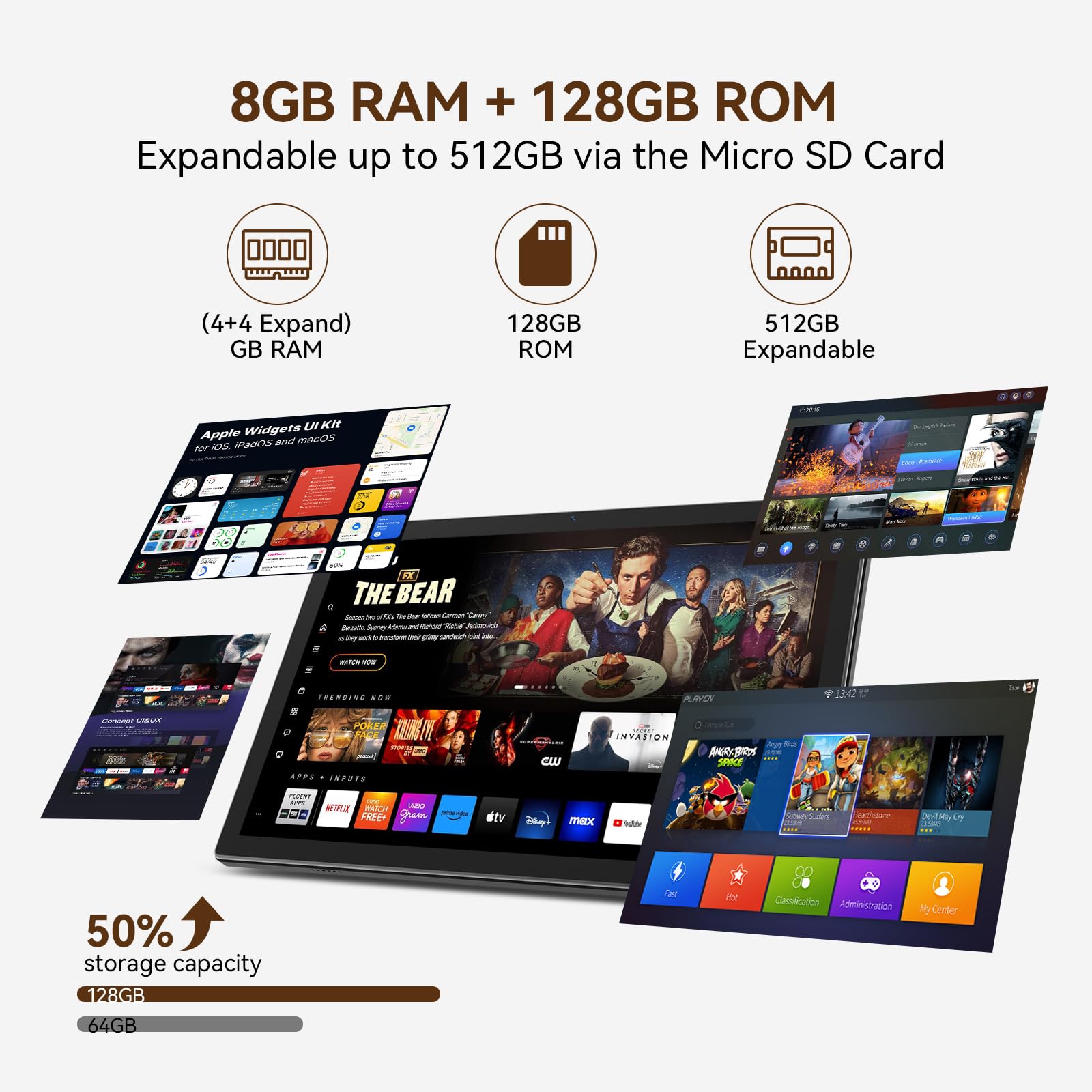 Tablet Android 14 mais recente 2025, 25 polegadas, 128 GB + 8 GB +