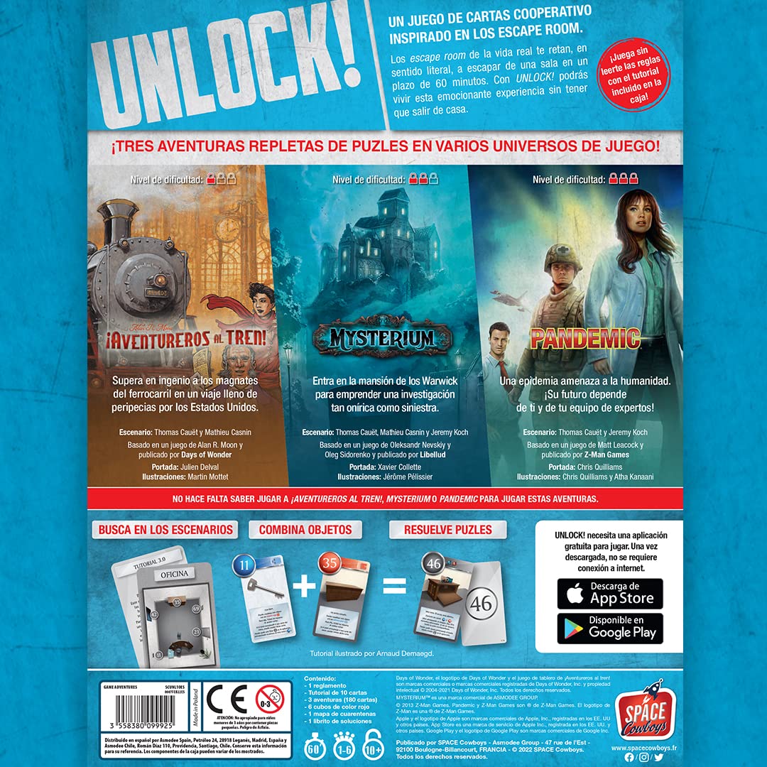 Asmodee Unlock! Game Adventures, Juego de Mesa de Escape Room | Para Adultos y Familias, A Partir de 10 Años, De 1 a 6 Jugadores, 60 Minutos por Partida, Español