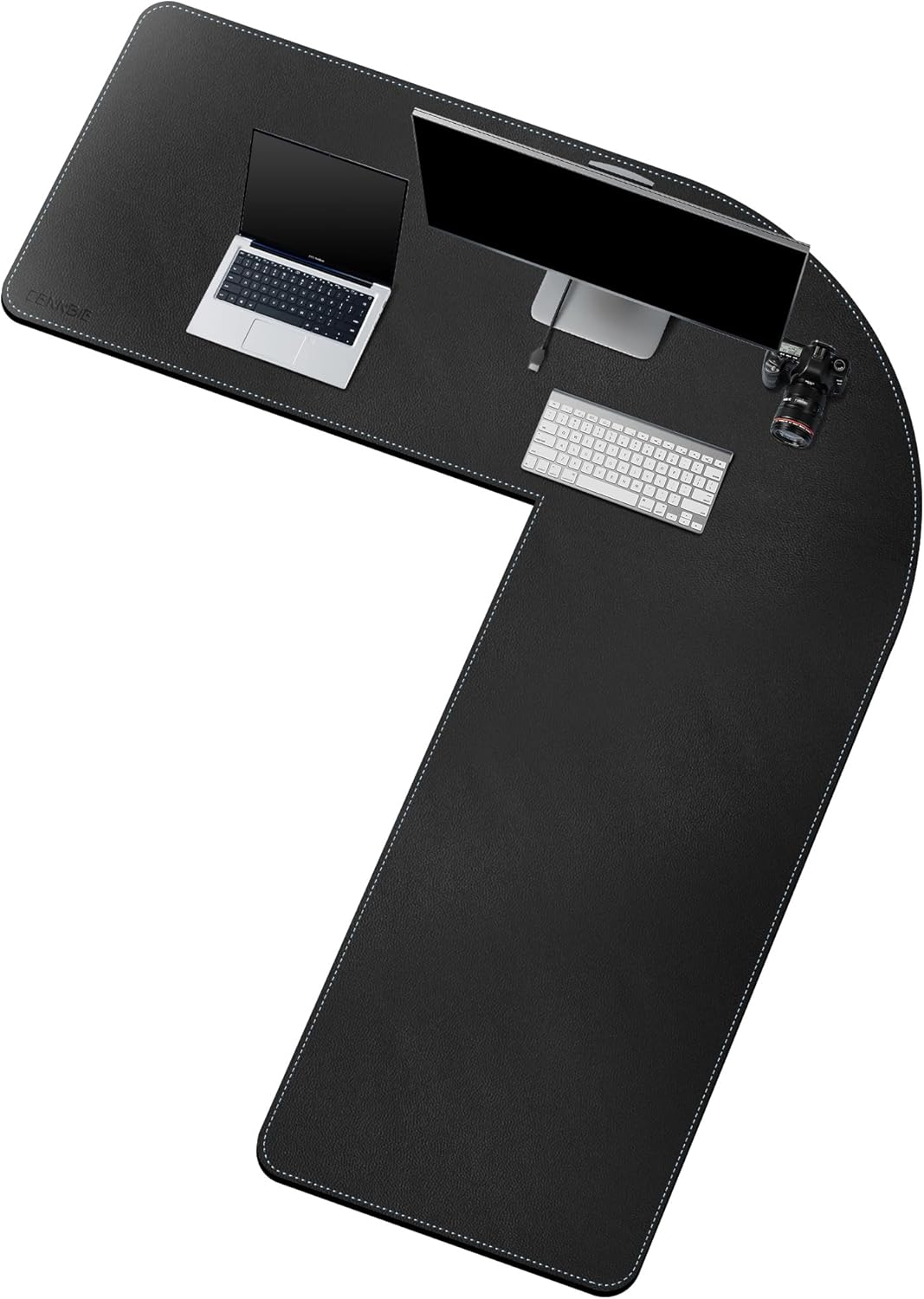 Large L-Shaped Leather Desk Pad - Home Office Accessories Corner Desk Mat (Black, (55" +63") x 19.6")