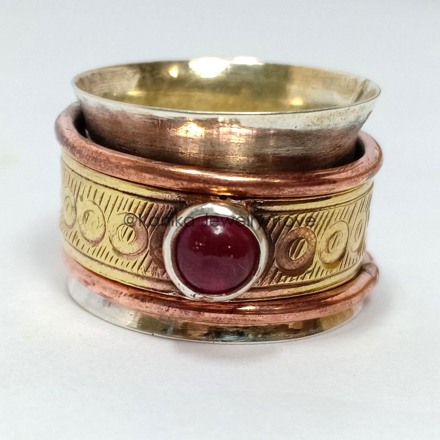 925 Sterling Silber Band, Messing und Kupfer Spinner Ring für Frauen, Rubin Spinner, Angst Ring für Meditaion, Daumenringe, Geschenkring zum Muttertag (Rubin, Größe 7)