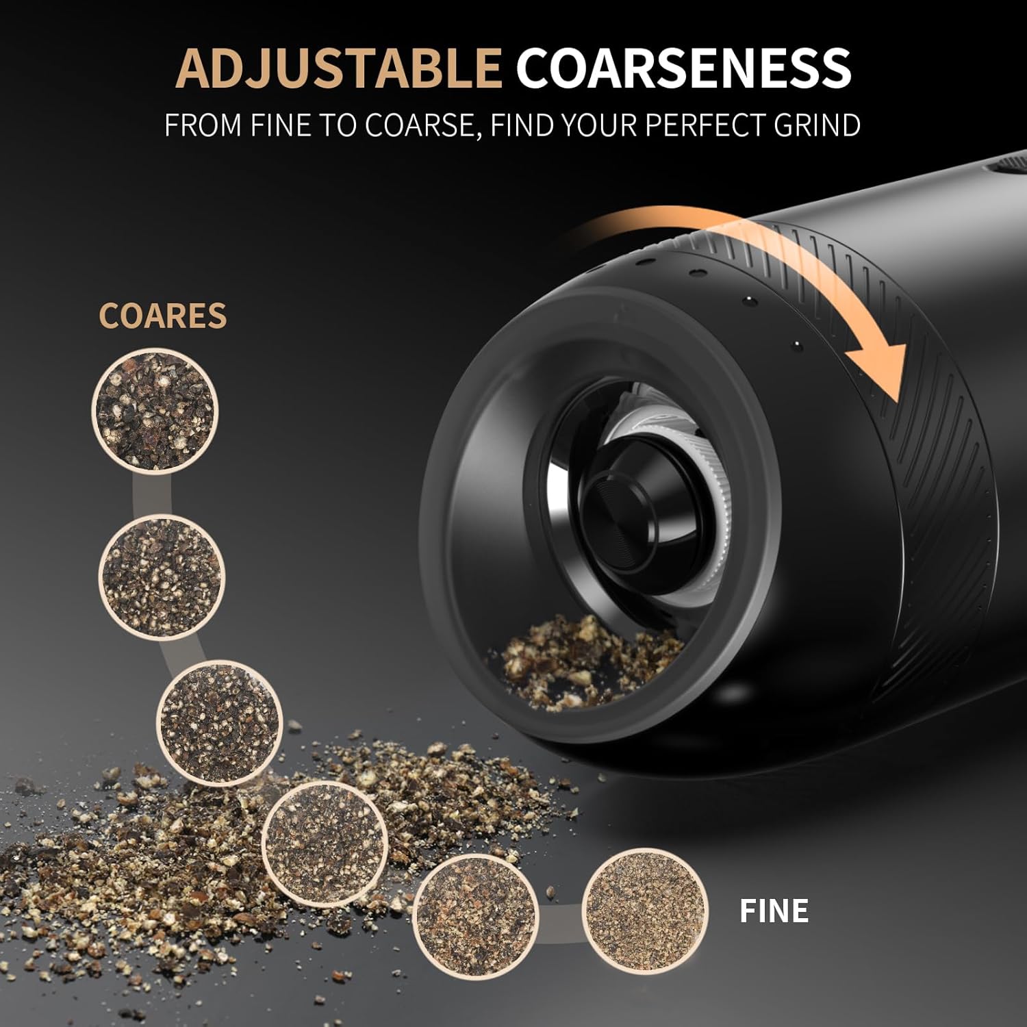 rechargeable electric salt and pepper grinder set, gravity automatic salt and pepper shakers with led light, type c charging, adjustable coarseness, large capacity mills set (black & white) black/white