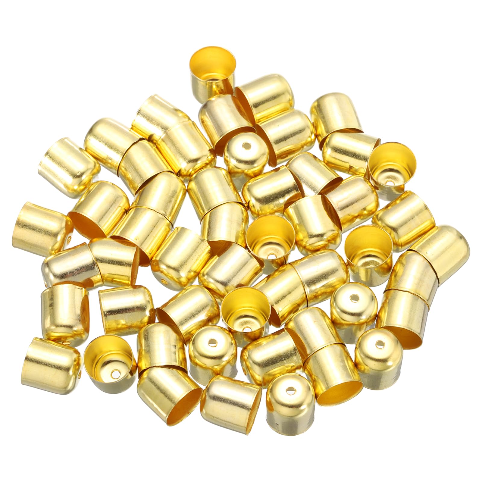 sourcing map 50Pcs Tassel Leather Cords Buckle End Tip Cap, Leather & Metal Cord Ends Suede Fiber Crimps Beads Caps for Jewelry Making DIY Pendant Bracelet Necklace, Gold (10x11mm)