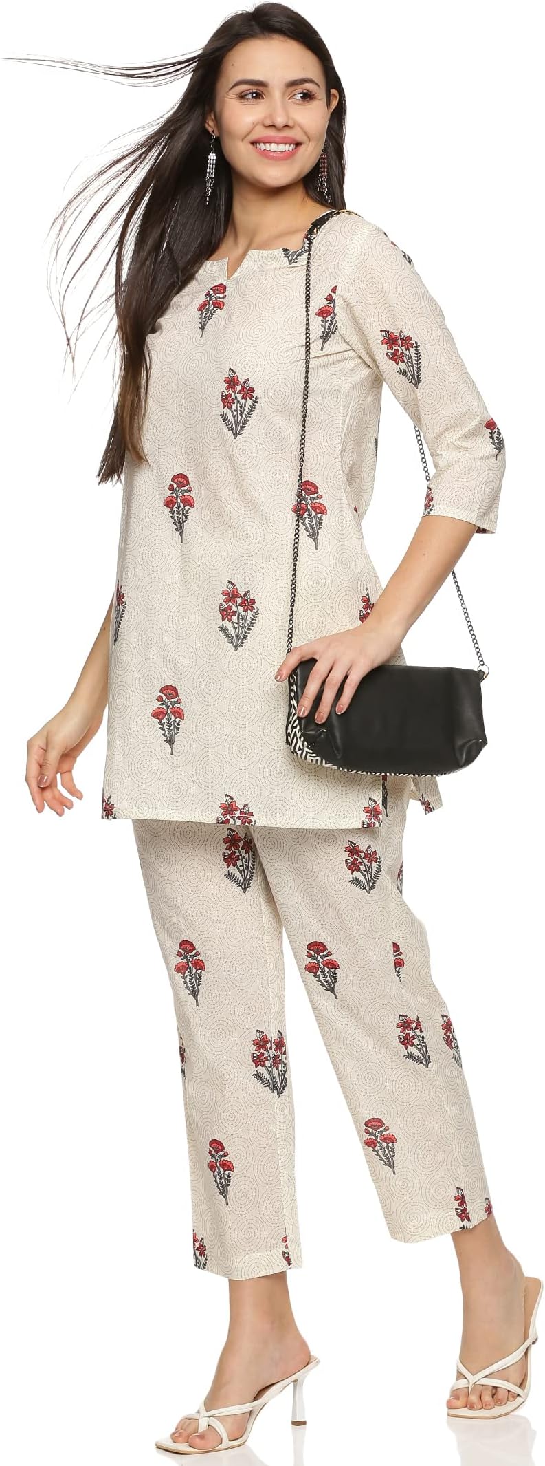 RAJMANDIRFABRICSWomen's Cotton Floral Over All Printed Night Suit Top And Pajama Set