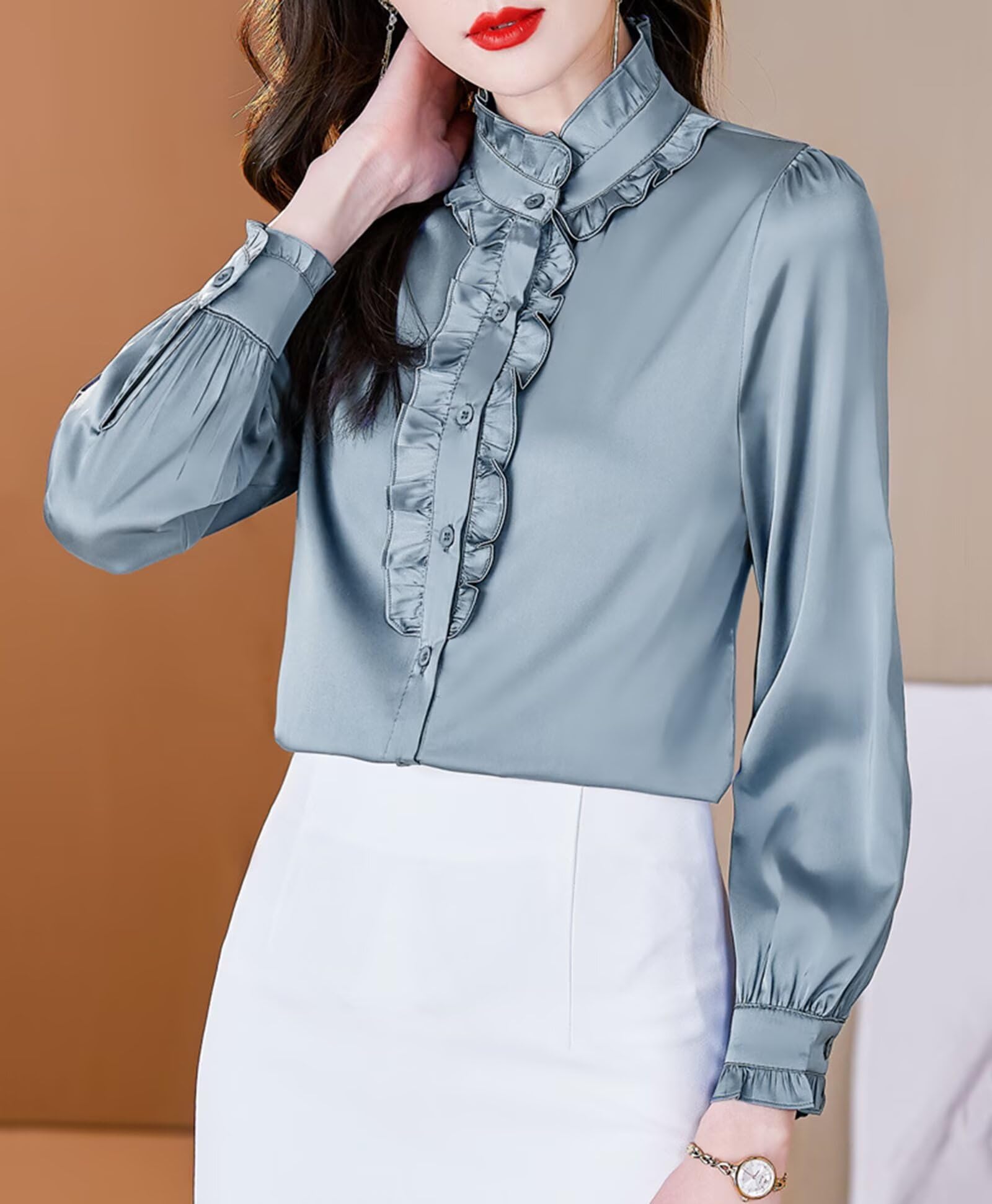 HNVAVQ Camicia Donna 100% Seta Blusa da Lavoro e Cerimonia
