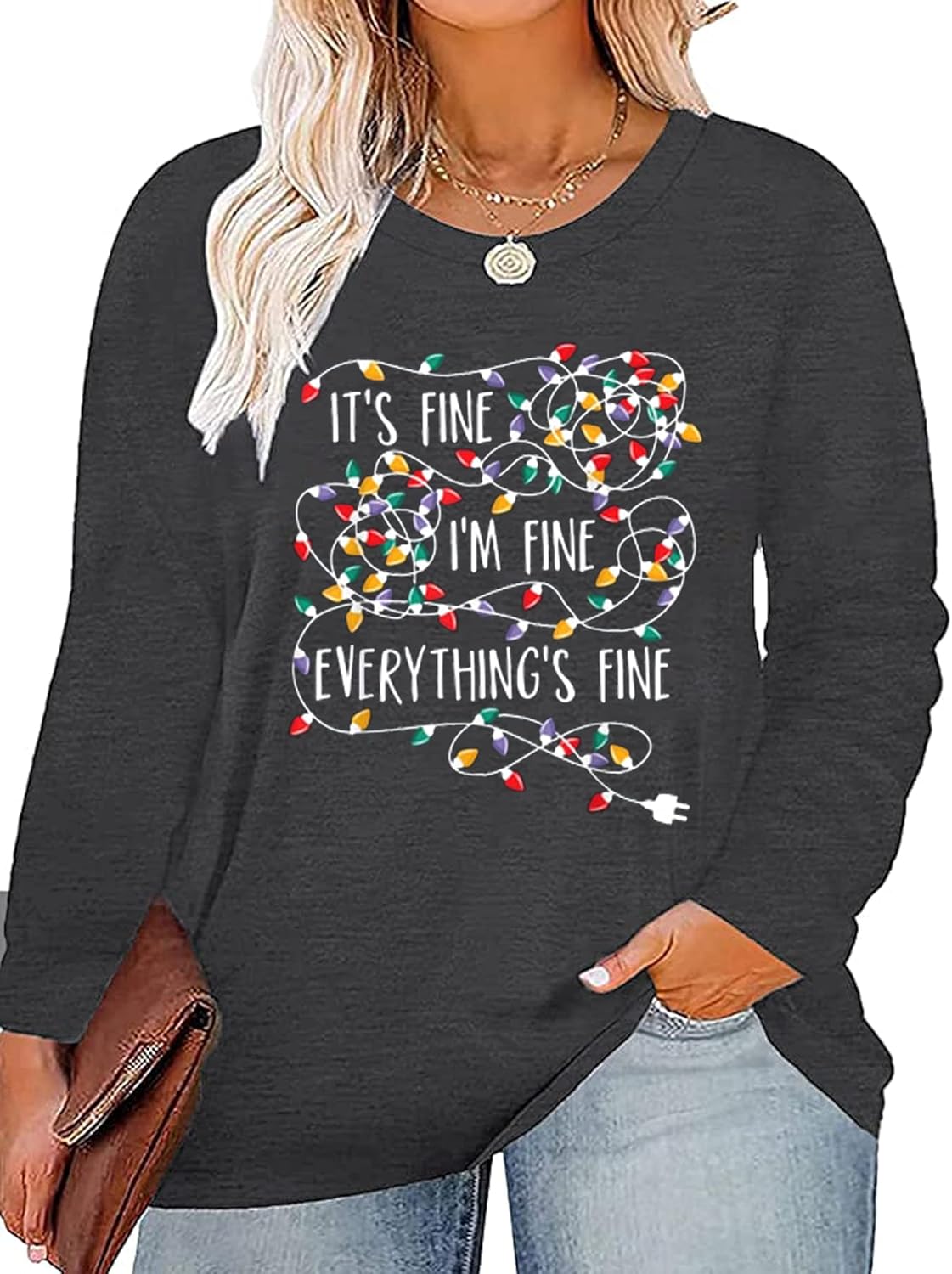 Plus Size Christmas Shirt Women Merry and Bright Long Sleeve Merry Christmas Long Sleeve Xmas T Shirts Tops