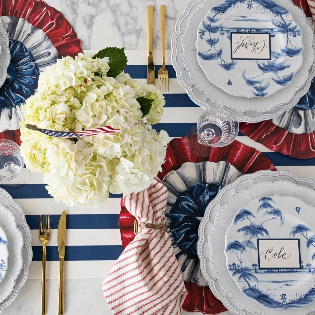 Hester & Cook July 4th Disposable Paper Placemats - Fourth of July Red White and Blue Star Spangled Round Place Mats for Outdoor Parties - 12 Sheets Per Pad American Made