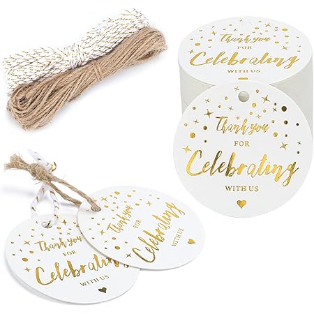 100PCS Thank You for Celebrating with US Tags,White High-end Paper Round  Favors Labels with String,Personalized Gift Tags for Baby ...