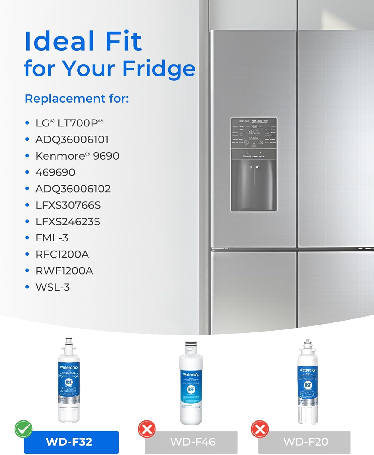 Waterdrop ADQ36006101 LG&reg; LT700P&reg;冷蔵庫浄水器交換用 Kenmore&reg; 9690 469690 AD