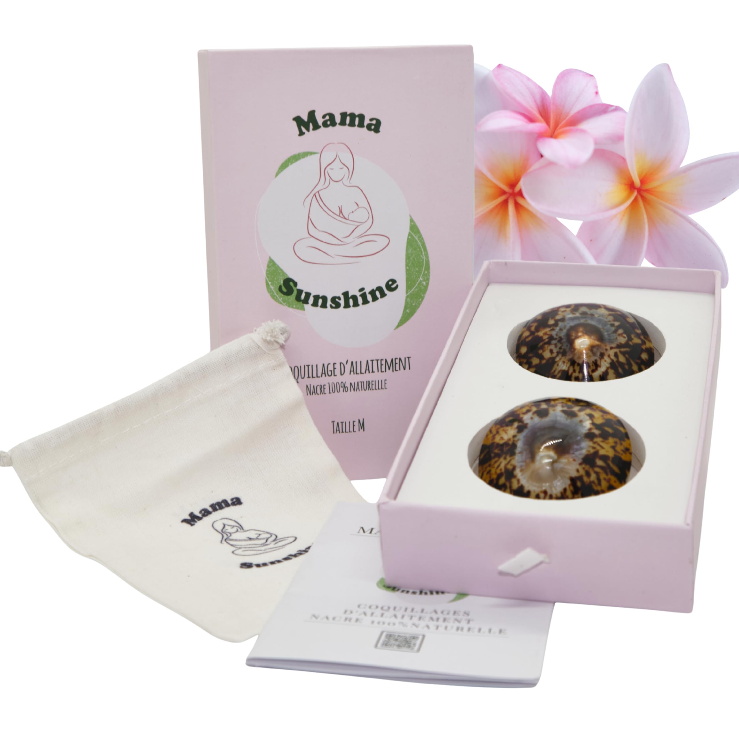 Coquillages d’Allaitement Mama Sunshine – Nacre Naturelle – Protège-Mamelons Réutilisables – Boîte Rigide + Pochette – Taille M (5,5 à 6 cm)