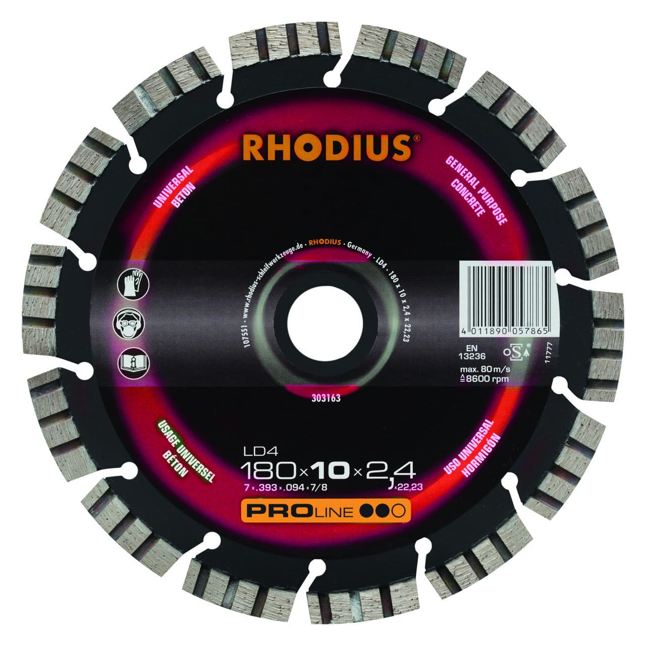 Rhodius 303163 LD4 - Disco de corte de diamante (180 mm, 1 unidad)