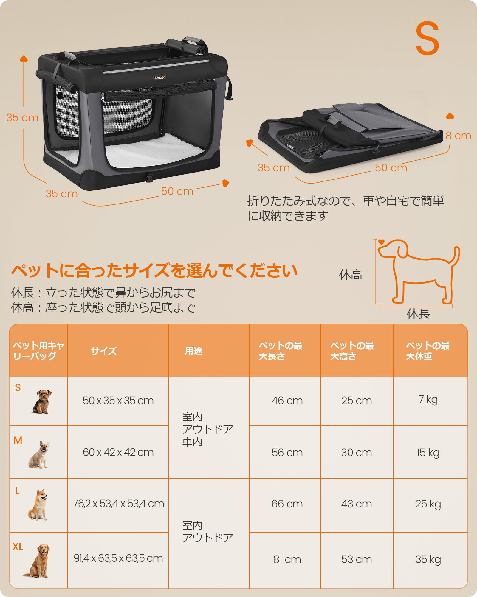 Amazon.co.jp: FEANDREA ペットキャリー バッグ 折りたたみ 通気性 7kg