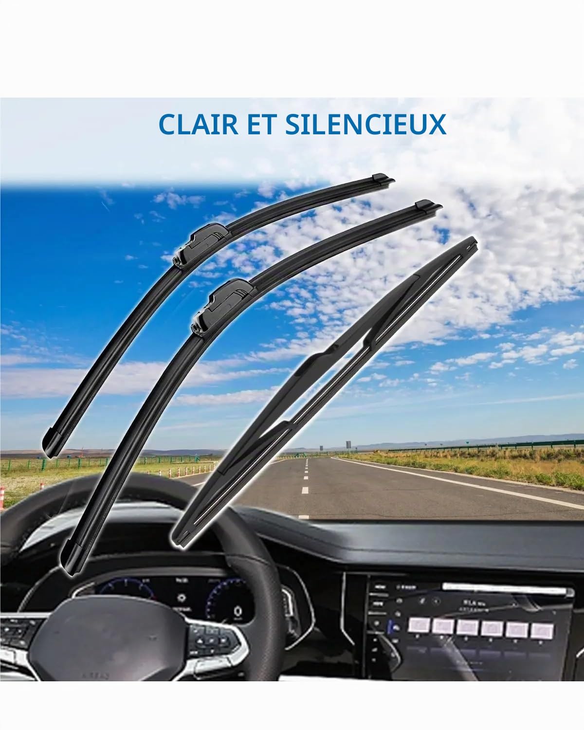 Kit de 3 Essuie-Glaces Compatible avec Peugeot 206 SW (2002-2006) | Avant 26"+16" & Arrière 14" | Silencieux