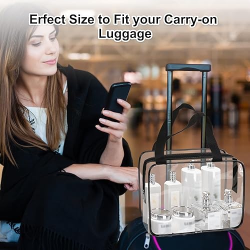 Miniatura 7 de APREUTY Bolsas de maquillaje transparentes, aprobadas por la TSA, juego de 3 bolsas de maquillaje grandes de PVC transparente con asa de cremallera,