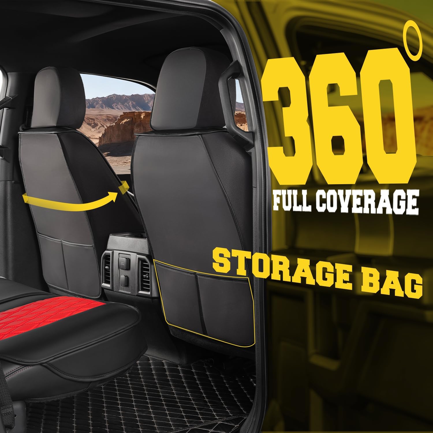 LINGVIDO Truck Seat Covers for 2009-2025 Ford F150 SuperCrew and 2017-2025 F250 F350 F450 Super Duty Crew Cab, Waterproof Faux Leather Front Seat Covers for Trucks, Black & Red