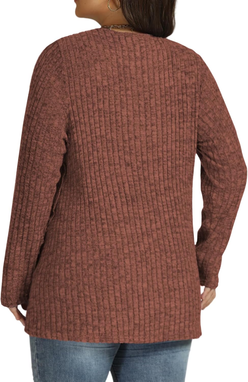 VISLILY Womens-Plus-Size-Tops Trendy Tulip Hem Long Sleeve Shirts Casual Lightweight Knit Sweaters Cute Button Decor Tunics - Image 3