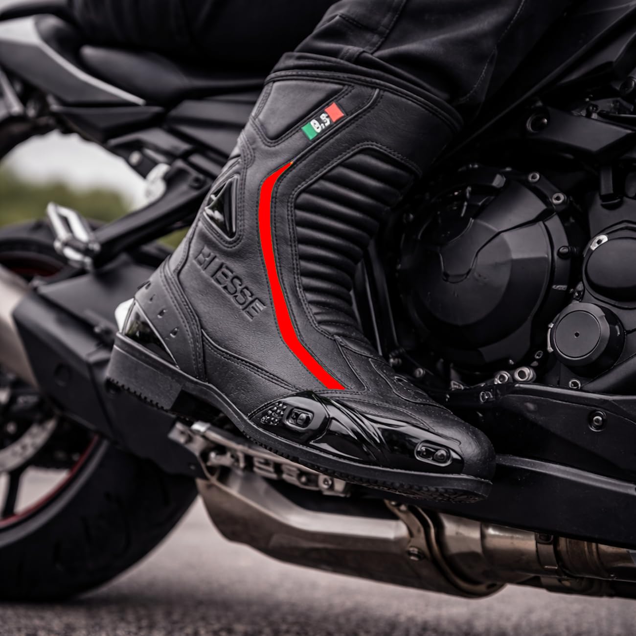 BI ESSE - Botas De Cuero De La Moto,Zapato De Motocicleta Impermeable,Transpirable,Botas De Invierno De Carretera,Protector De Tobillo
