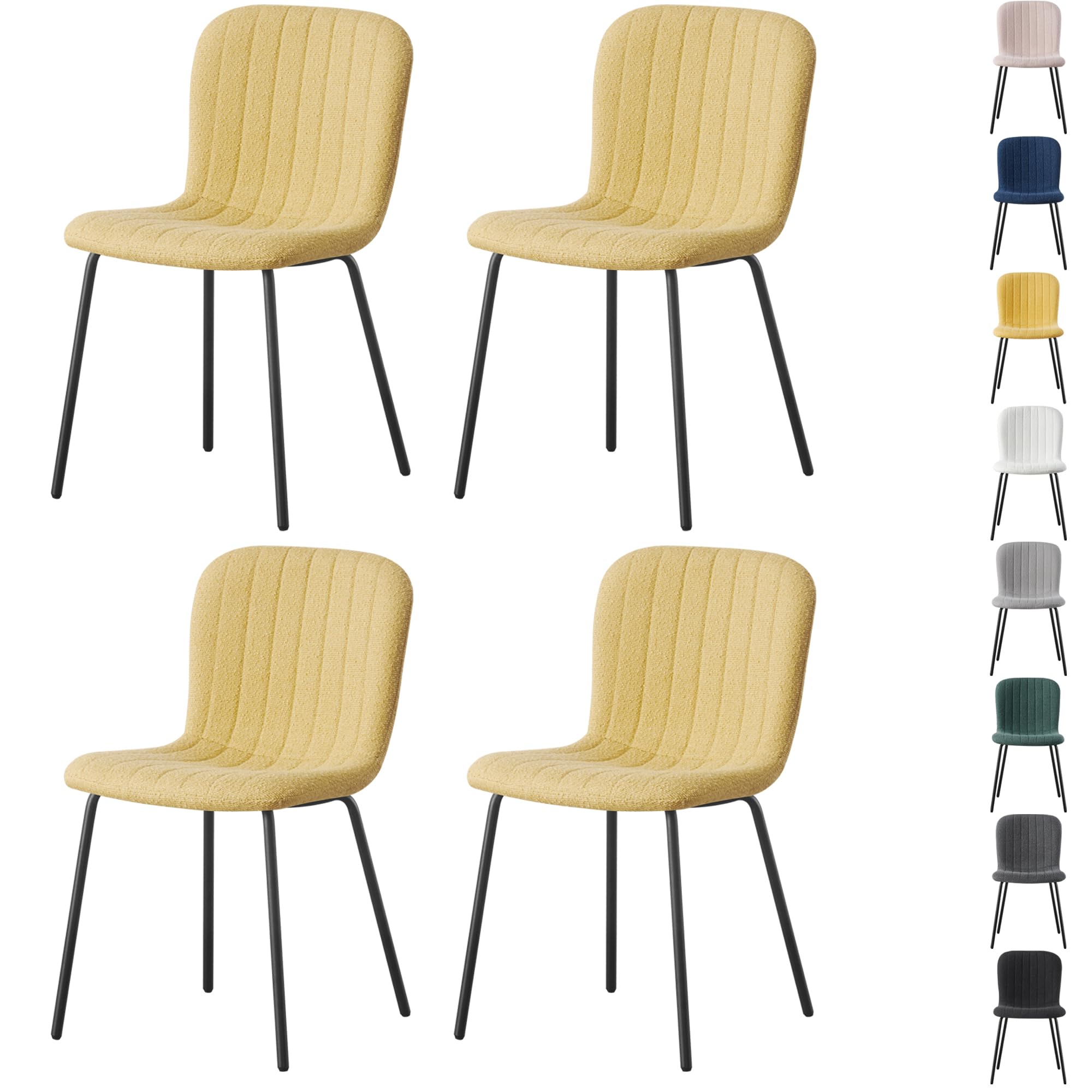 mcc direct Set of 4 Soft Fabric Dining Chairs with Upholstered Seat and Metal Legs for Dining Room, Living Room and Kitchen Room - New Bella (Yellow)