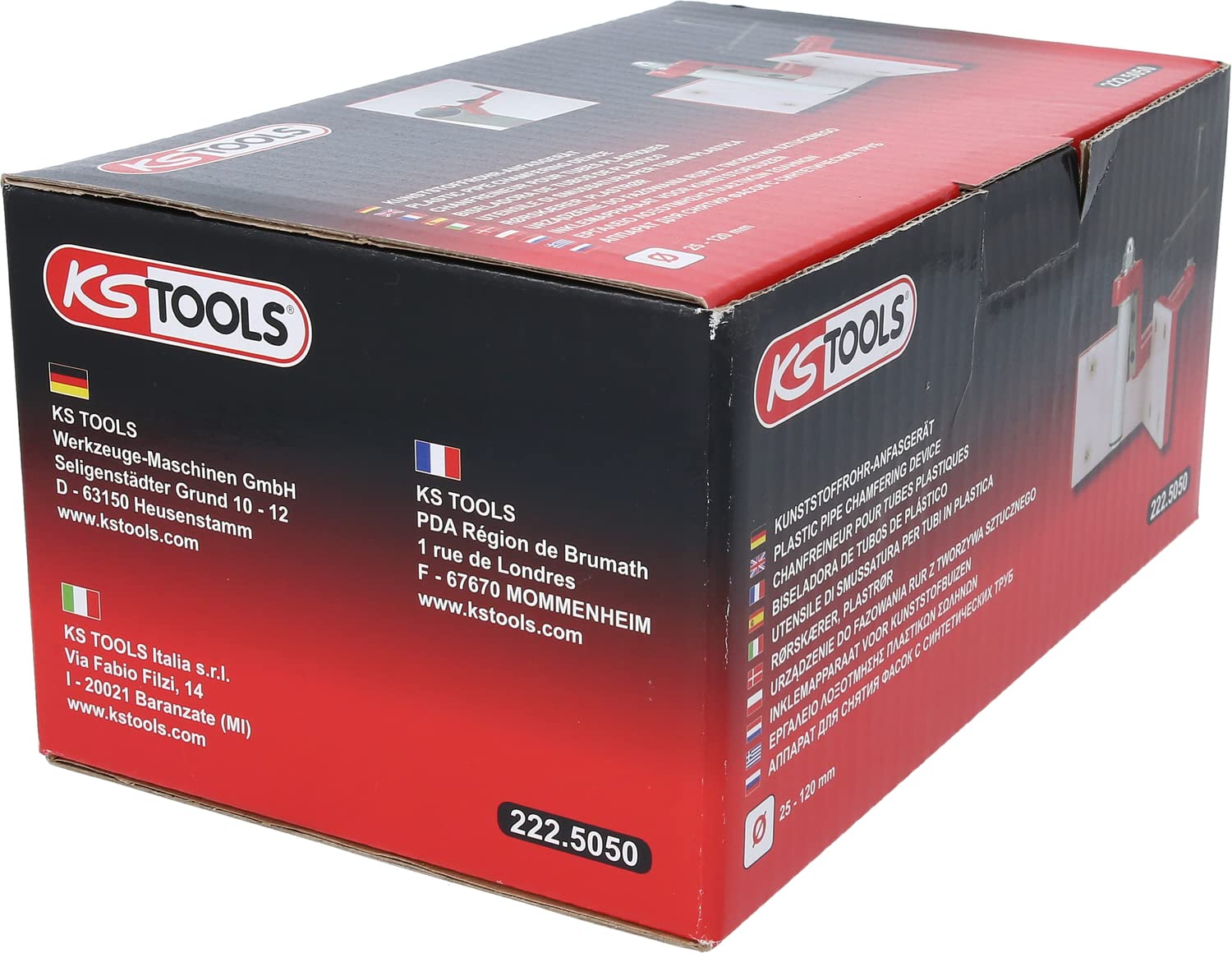 KS Tools 222.5050 Urzadz do fazowania rur z tworz. Sztucz Ø 25 - 120 mm, 176mm