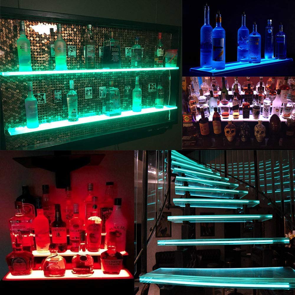 ACCE LED RGB Glaskantenbeleuchtung Glasbodenbeleuchtung Vitrinenbeleuchtung Clip Glas höchste Qualität Spiegel Edelstahl (6er)