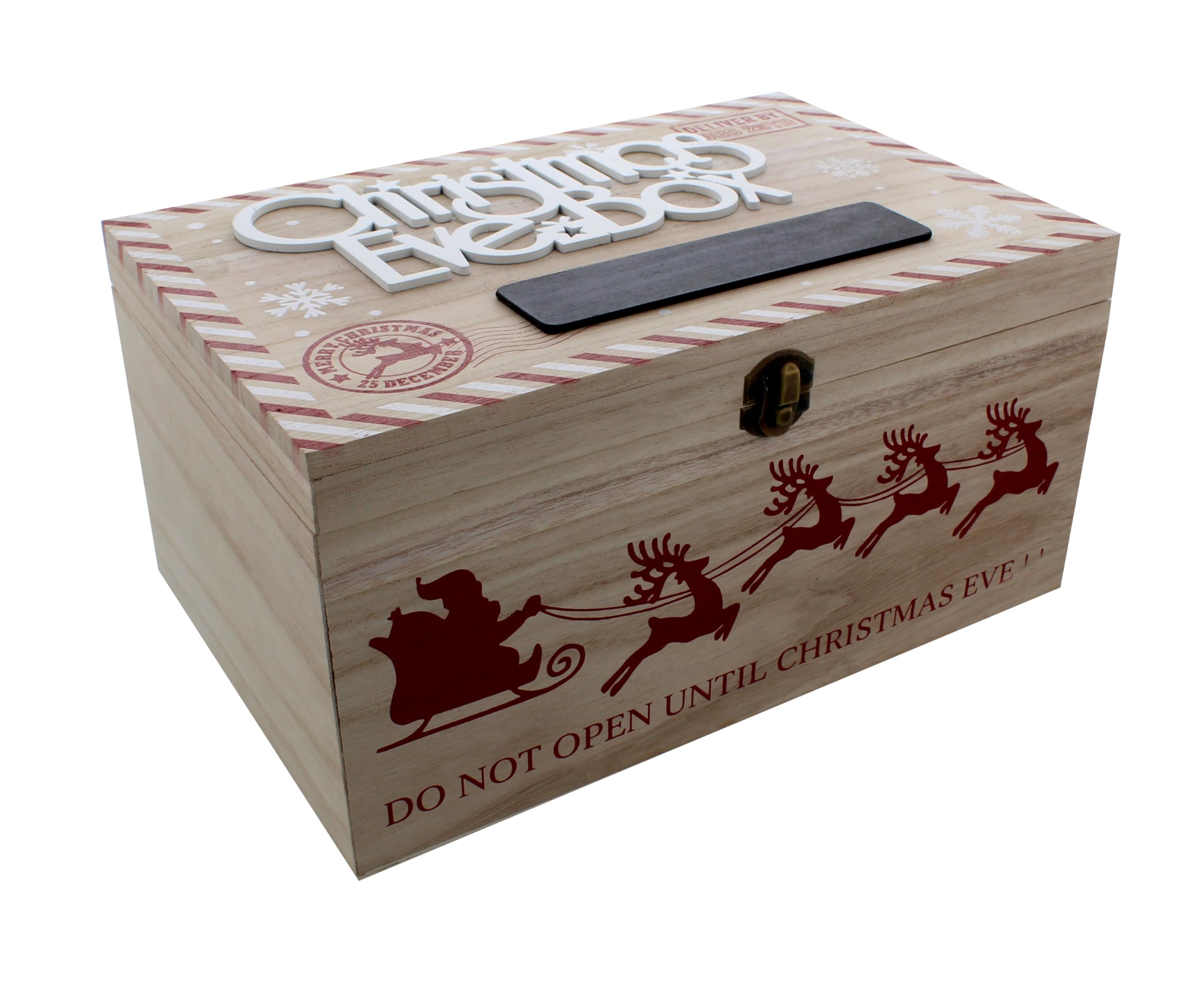 Festive Productions Wooden Christmas Eve Delivery Box with Name Plate to Personalise Xmas Gift Decoration Elf Arrival Santa 30cm