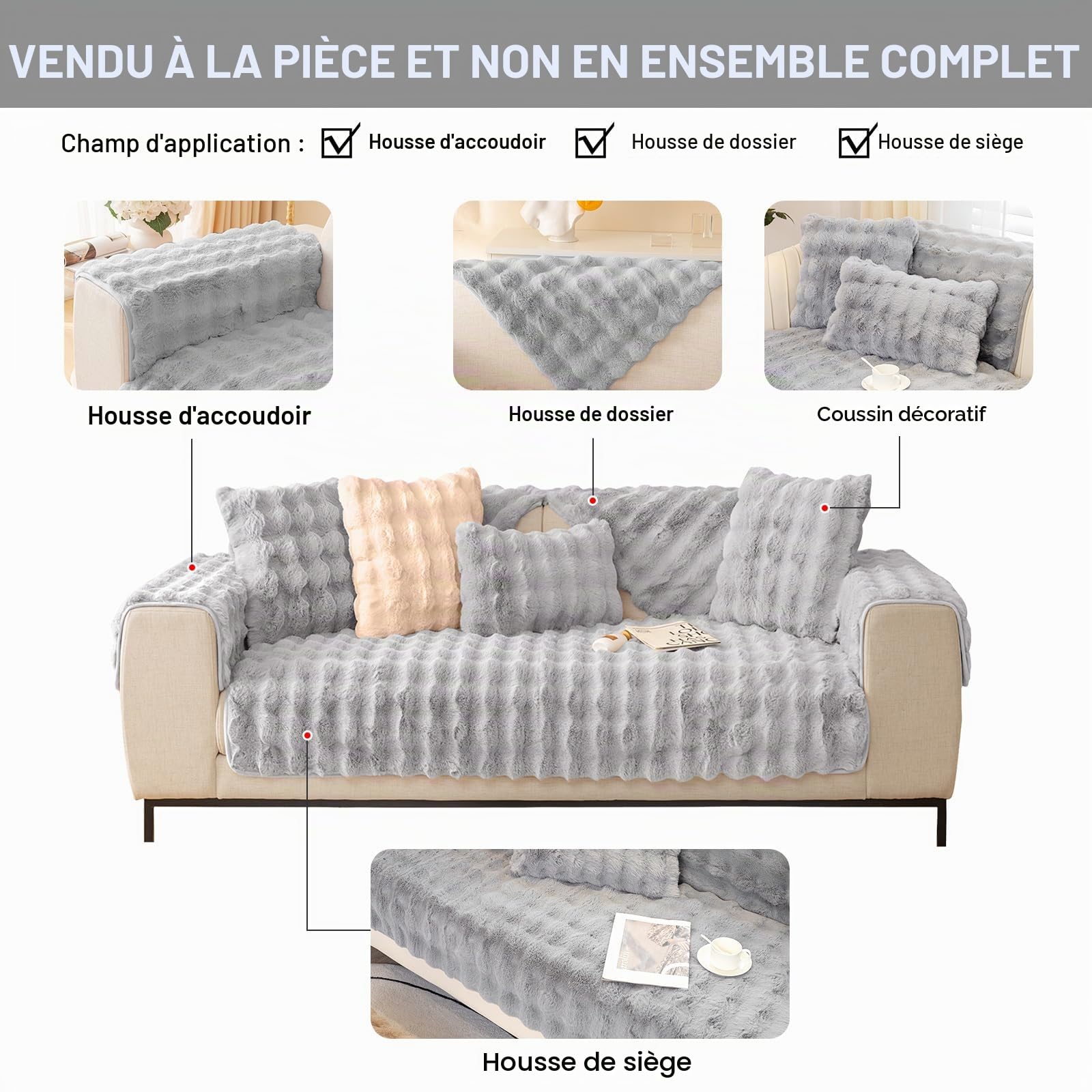 ShowyLive Housse de Canapé d'angle 4/3/2/1 Places Housses Canape Universelle pour Canapé Angle en Forme de L- Doux et Moelleux-Antidérapant (Gris Clair, 90 * 240 CM)