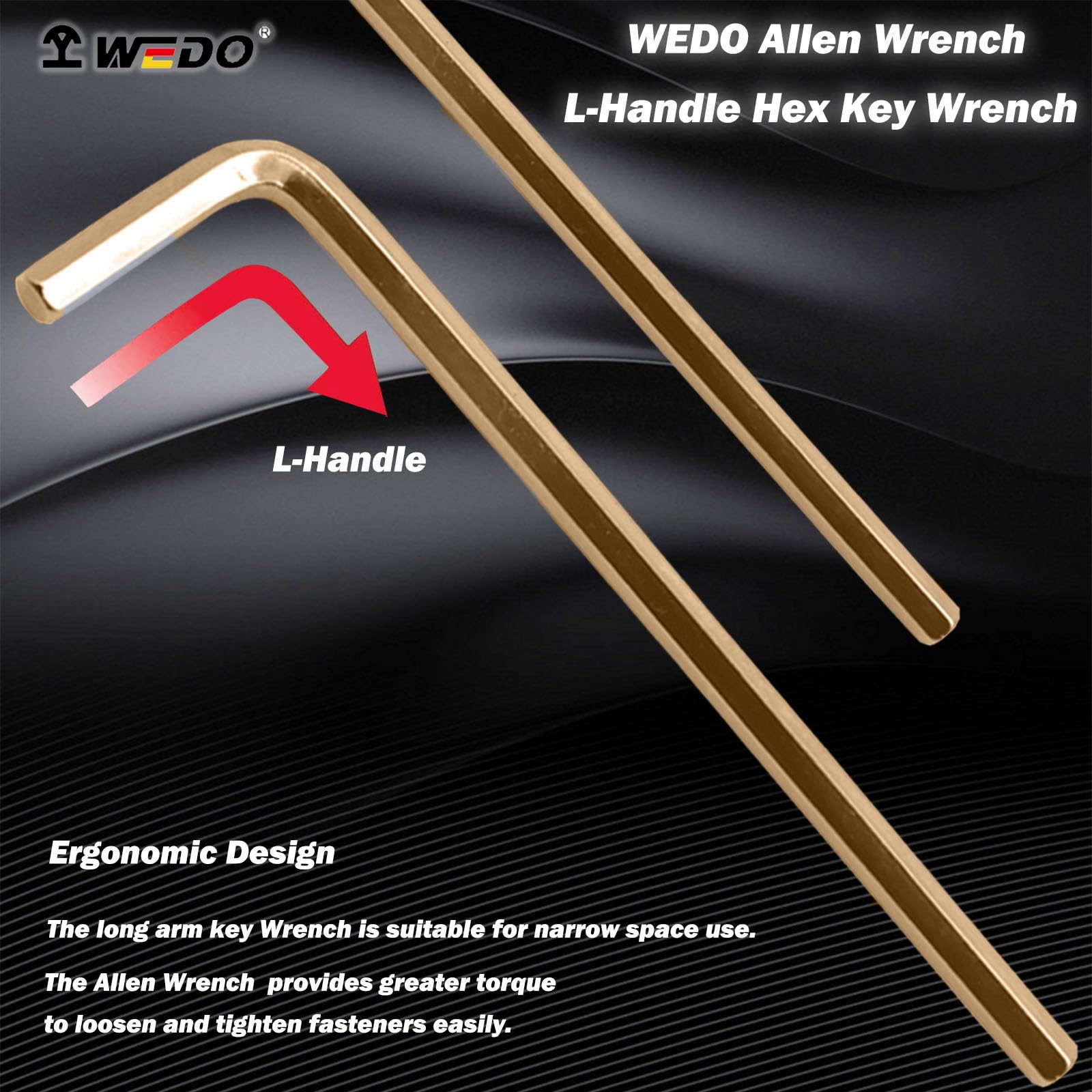 WEDO Zestaw kluczy sześciokątnych z uchwytem L, klucz imbusowy, klucz sześciokątny w kształcie litery L, metryczny (2 mm-14 mm), miedź berylowa, niemagnetyczny, standard DIN, certyfikat BAM i FM