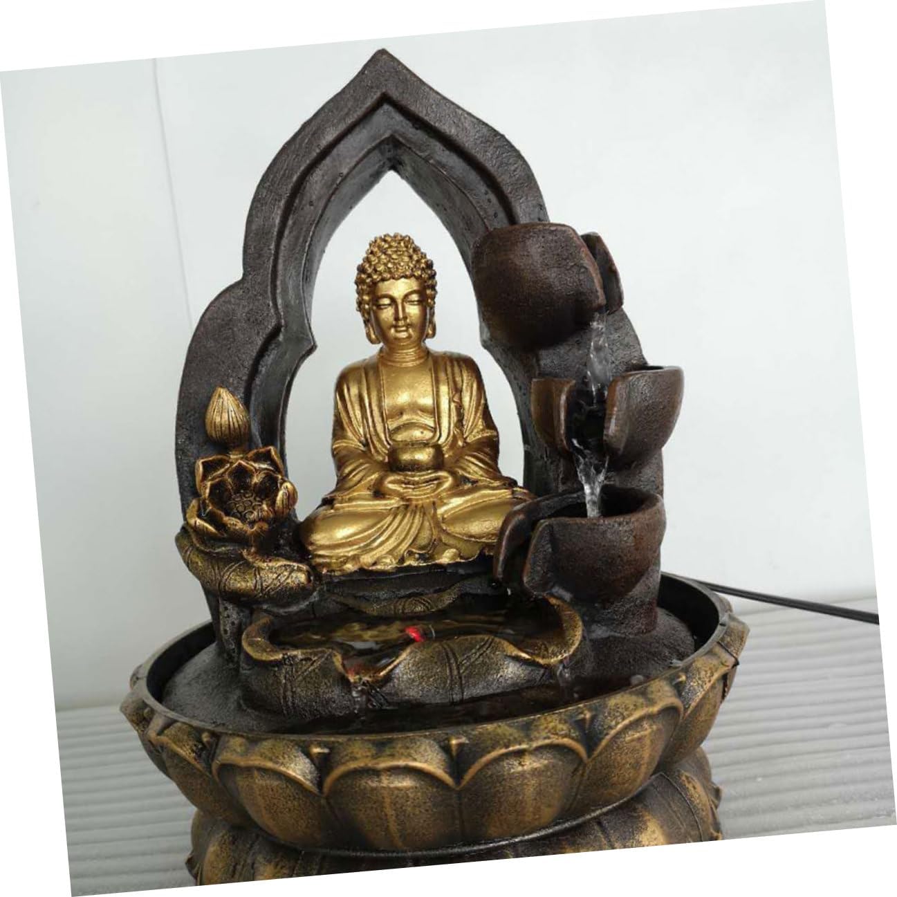 Resin Buddha Tabletop Waterfall Fountain Indoor Flowing Water Ornament for Office Decor Chinese-Inspired Serenity Sculpture with Acv Power