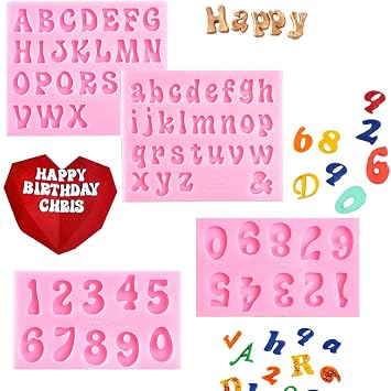 4Pcs Silicone Letter Molds for Chocolate, BPA-Free, Non-Stick Moulds