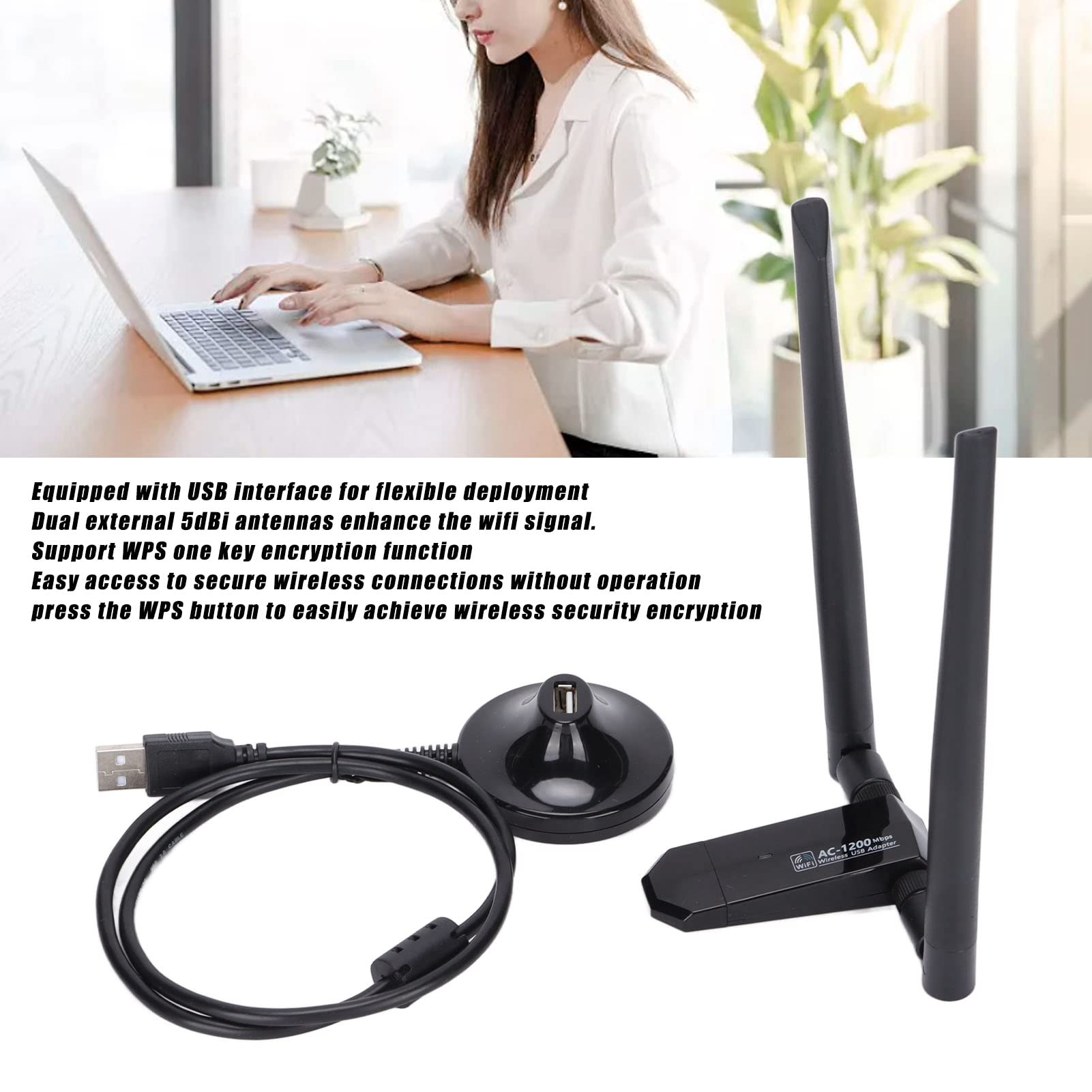 Adattatore WiFi USB 3.0, Adattatore di Rete Wireless per PC Desktop, Dongle Wi-Fi Dual Band 2.4G/5G MU-Mimo 1200Mbps con Doppia Esterna Compatibile con
