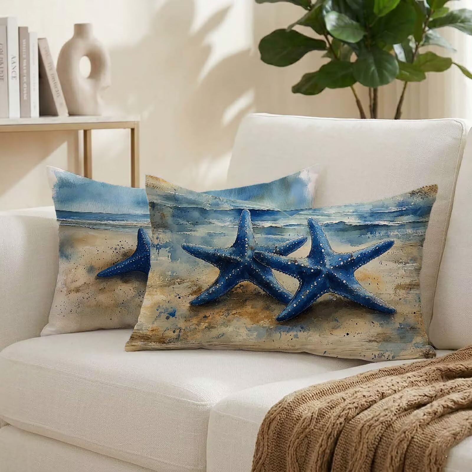 Velours taie d'oreiller 50x80 cm motif marin finitions haut de gamme