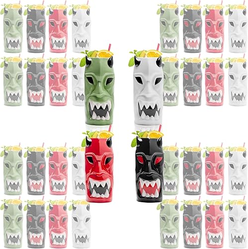 Miniatura 12 de LEMONSODA Vasos de cerámica tiki hawaianos (cerámica, juego de 4) Ceramic,Variedad Cerámica,Cuernos,Luau