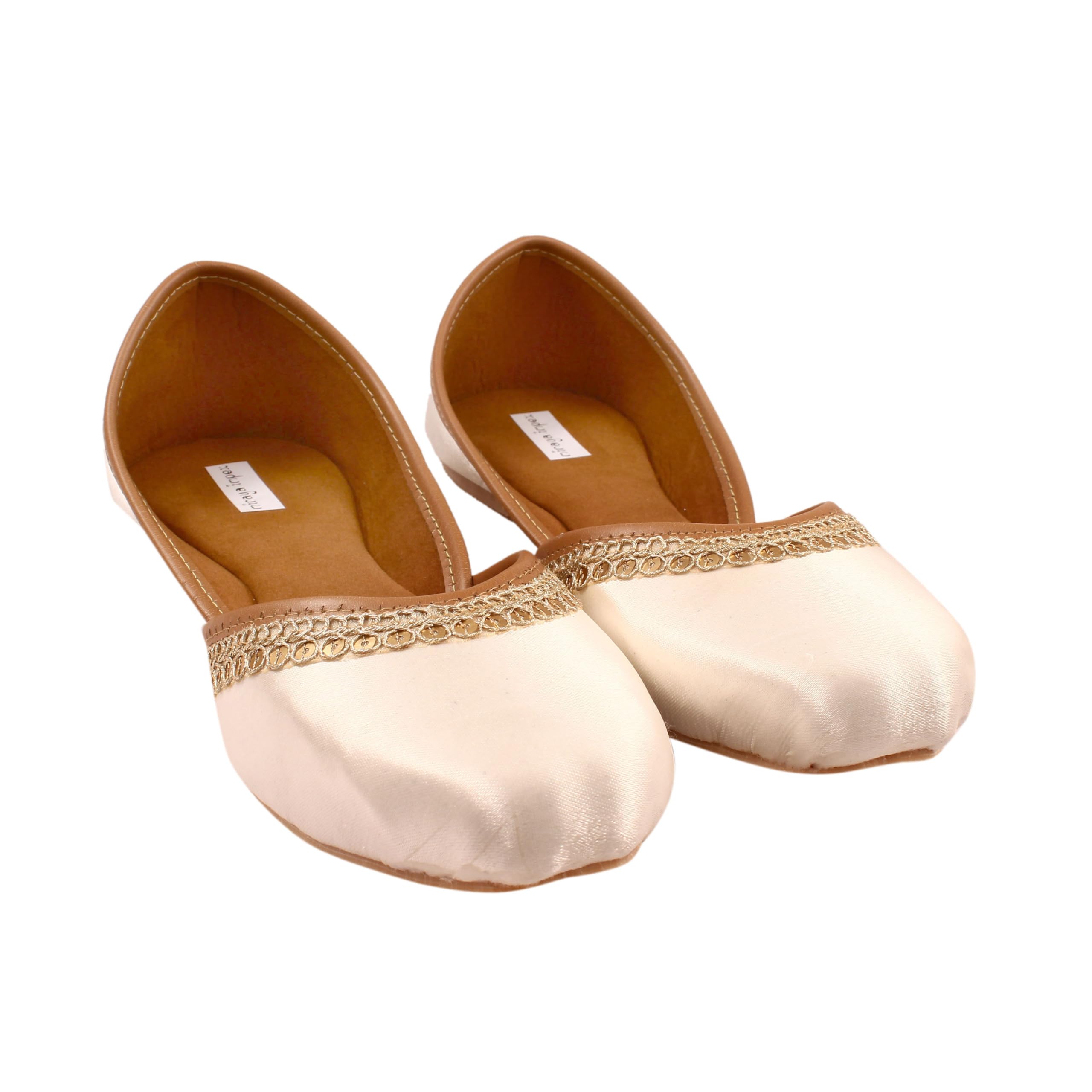 miraya impex Miraya Punjabi Jutti Mojaris for Women Lace Work Cream Jutti for Women-picture-29